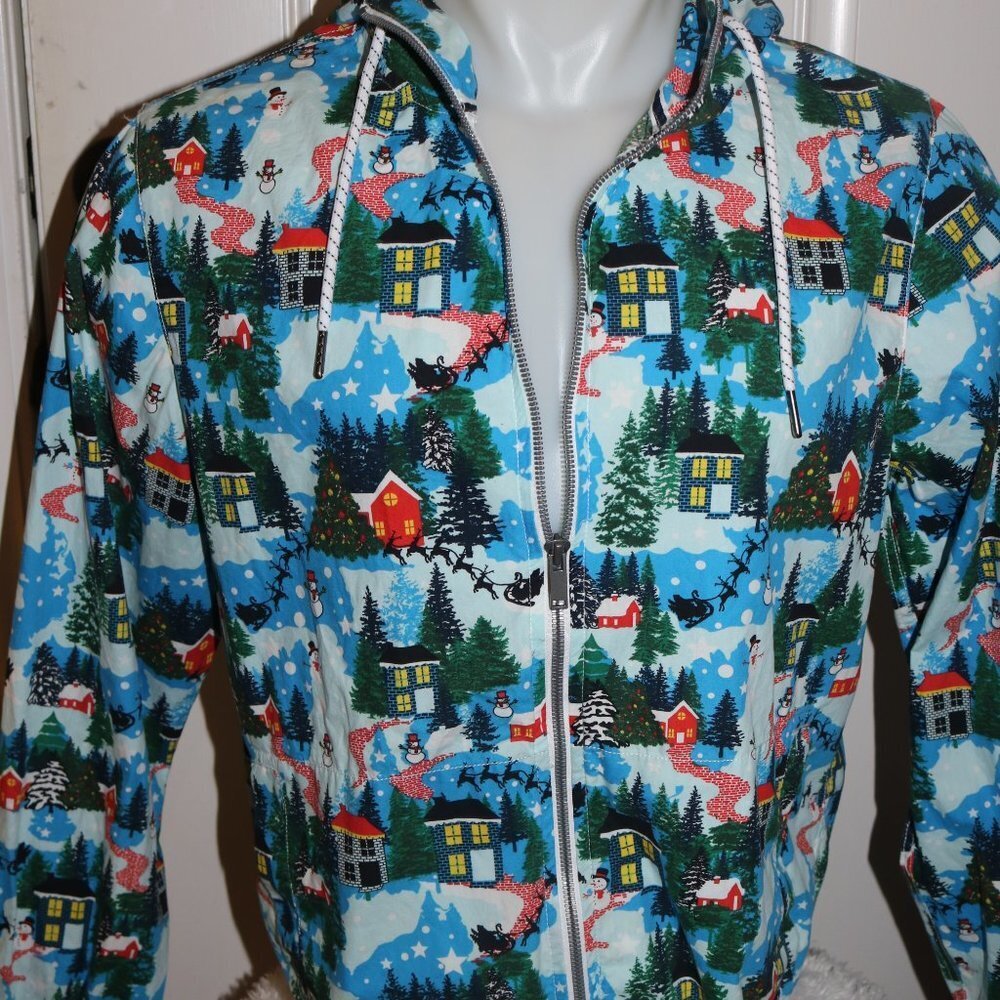 Denim & Flower Ricky Singh mens Christmas Village print zip-up hoodie M 40 - Picture 8 of 9